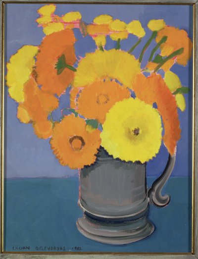 Fleurs orange dans une chope - Lillian Delevoryas